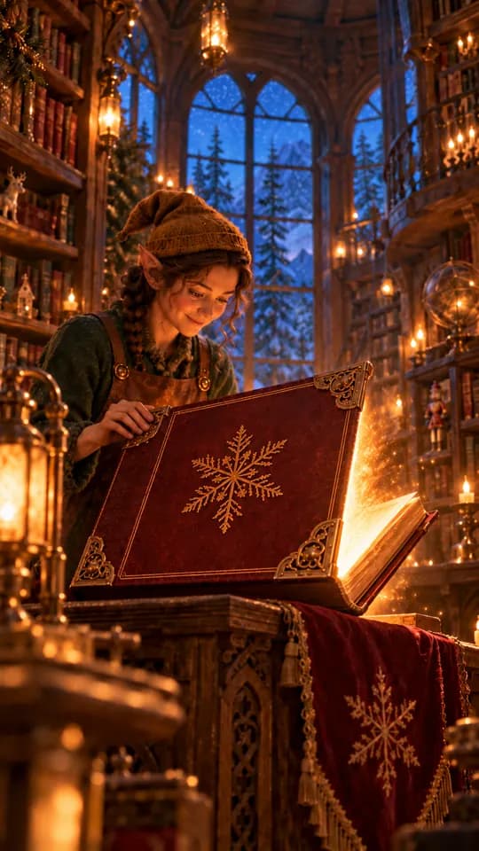 Los elfos abren el Gran Libro por su página